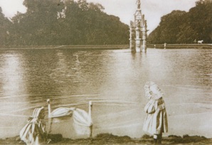 The Diana Fountain in Bushy Park. Originally created for Somerset House in the 1630s, the fountain has stood since 1713 in Bushy Park, and now forms a large traffic island in Chestnut Avenue.